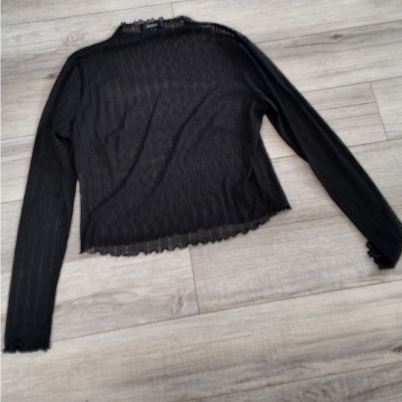 Sheer Pleated Boat Neck Top – Plus Size 0X, Elegant Long Sleeve Blouse - Picture 8 of 10